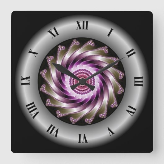 Horloge Carrée Conception spirale fractale gris-violet ~ Mandelbr (Recto)