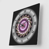 Horloge Carrée Conception spirale fractale gris-violet ~ Mandelbr (Angle)