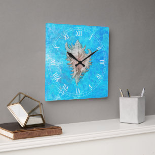 Horloge Carrée Conch Shell "Beach Life"