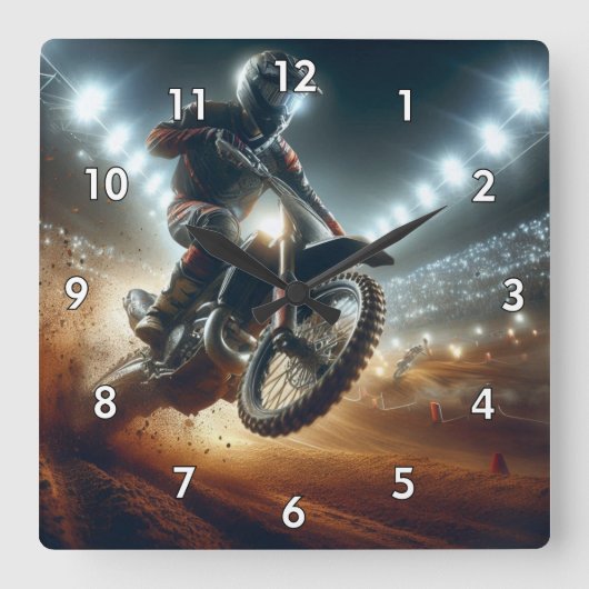Horloge Carrée Concurrence MotoCross très Cool Rendu numérique (Recto)