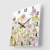 Horloge Carrée Coneflowers Watercolor (Angle)