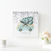 Horloge Carrée Confetti d'argent, Arbre à pin vert de Noël (Maison)