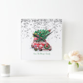 Horloge Carrée Confetti en argent, Pine Arbre rouge de Noël (Maison)