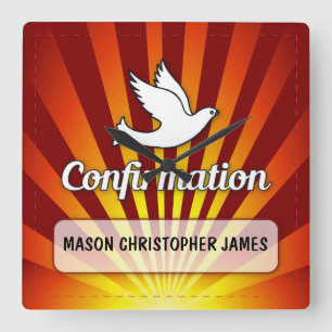 Horloge Carrée Confirmation Dove, or, clock rouge