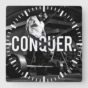 Horloge Carrée CONQUER - "Construction du corps" Exercice Motivat