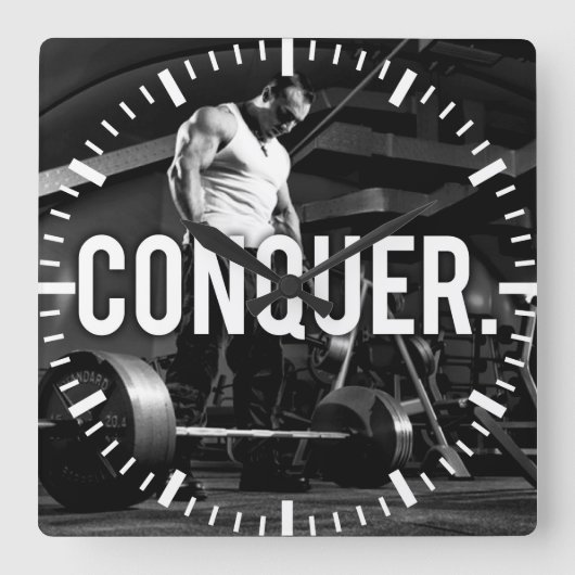Horloge Carrée CONQUER - "Construction du corps" Exercice Motivat (Recto)