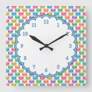 Horloge Carrée Cookies Pop Art Macarons colorés