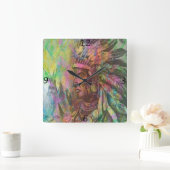 Horloge Carrée Cool antique native amérindienne couleur clipart (Maison)