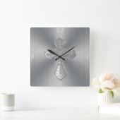 Horloge Carrée Cool beau ornement croisé argent gris effet (Maison)