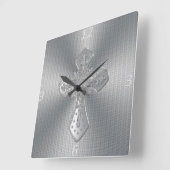 Horloge Carrée Cool beau ornement croisé argent gris effet (Angle)
