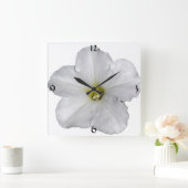 Horloge Carrée Cool blanc à la floraison de pétunia (Maison)