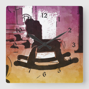 Horloge Carrée Cool Enfants Bois Rocking Horse Toy Pop Art