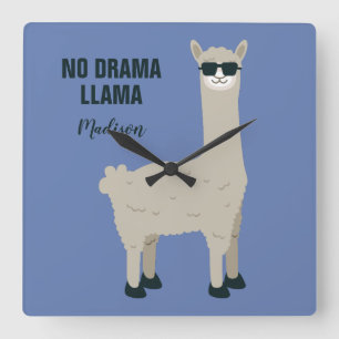 Horloge Carrée Cool Llama custom name & color wall clock