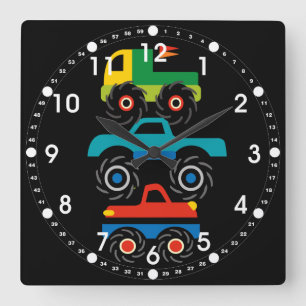 Horloge Carrée Cool Monster Trucks Blue Red Green Cadeaux pour ga