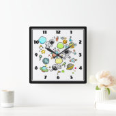 Horloge Carrée Cool Outer Space Astronauts et Rocket Pattern (Maison)