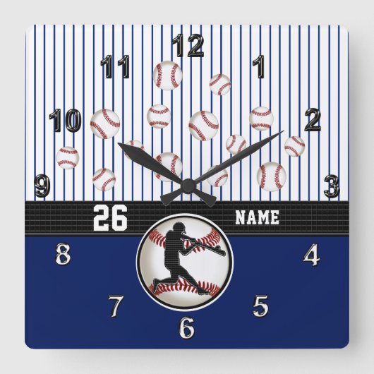 Horloge Carrée Cool Personalized Baseball Clock with Your Text (Recto)