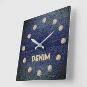 Horloge Carrée Cool Rustic Look Blue Denim Wall Clock (Angle)