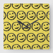 Horloge Carrée Cool Sardé Joyeux visage souriant motif jaune (Recto)