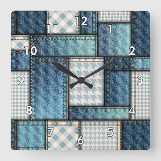 Horloge Carrée Cool Simulé tissu de denim bleu (Recto)
