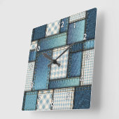 Horloge Carrée Cool Simulé tissu de denim bleu (Angle)