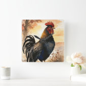 Horloge Carrée Coq à Sunrise (Maison)