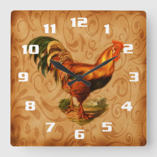 Horloge Carrée Coq de campagne rustique