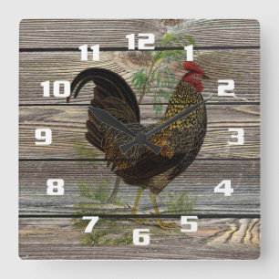 Horloge Carrée Coq de campagne rustique