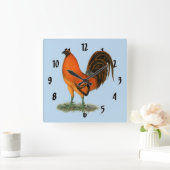Horloge Carrée Coq de combat Ginger Rouge (Maison)