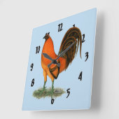 Horloge Carrée Coq de combat Ginger Rouge (Angle)
