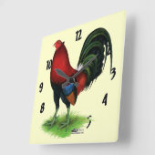 Horloge Carrée Coq de combat : Rouge foncé (Angle)