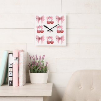 Horloge Carrée Coquette de fille de poitrine rose et cerise perso