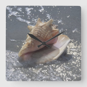 Horloge Carrée Coquillage sur l'île de la plage Sanibel, la