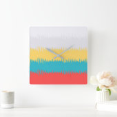 Horloge Carrée Coral Turquoise Yellow White Stripes (Maison)