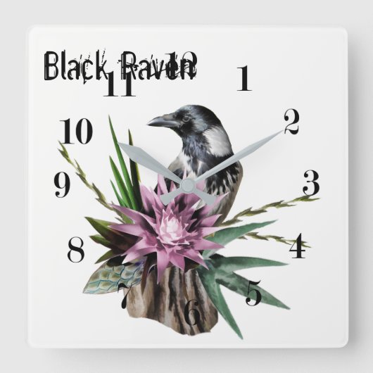Horloge Carrée Corbeau noir (Recto)