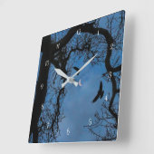Horloge Carrée Corbeau Wiccan et chêne magique (Angle)