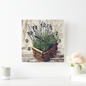 Horloge Carrée corbeille de lavande violette (Maison)