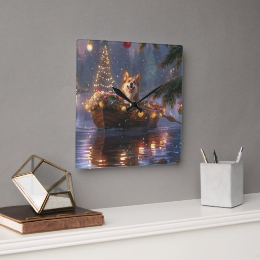 Horloge Carrée Corgi Christmas Festive Voyage (Bureau)