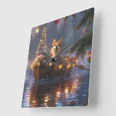 Horloge Carrée Corgi Christmas Festive Voyage (Angle)