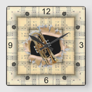 Horloge Carrée Cornet ~ Bref Through ~ Strange Sheet Music ~