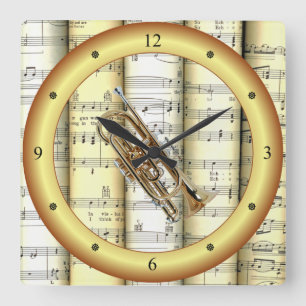 Horloge Carrée Cornet ~ Partition roulée ~ Anneau Or ~ * ~ ~