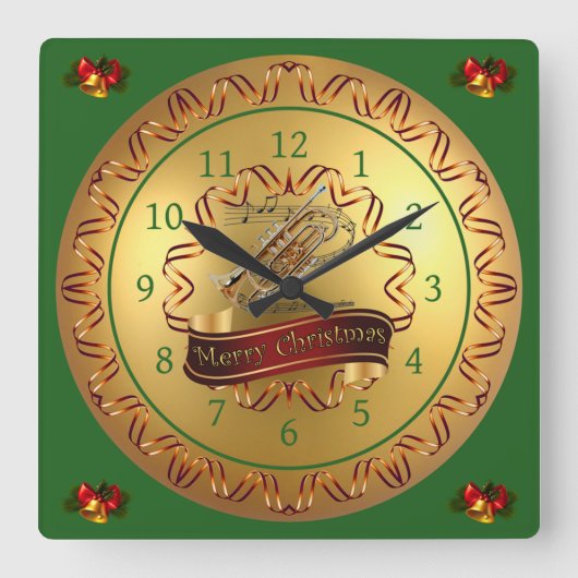 Horloge Carrée Cornet ~ Scroll musical ~ "Joyeux Noël" (Recto)