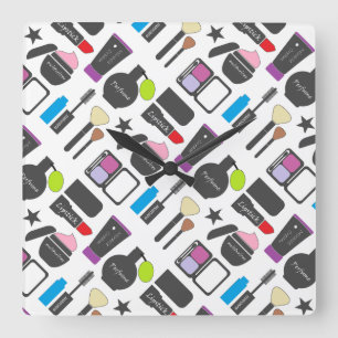 Horloge Carrée Cosmétique de maquillage funky Motif de collage