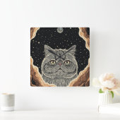 Horloge Carrée Cosmic Cat (Maison)