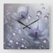 Horloge Carrée Cosmos violet et gouttes de ragoût (Recto)