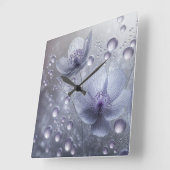 Horloge Carrée Cosmos violet et gouttes de ragoût (Angle)