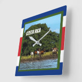 Horloge Carrée Costa Rica - Chevaux au bord de l'eau (Angle)