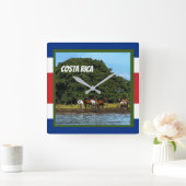 Horloge Carrée Costa Rica - Chevaux au bord de l'eau (Maison)