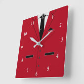 Horloge Carrée Costume rouge et cravate noire - Ajouter votre nom (Angle)