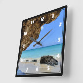 Horloge Carrée Côte tropicale de plage avec un Big Rock (Angle)