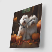 Horloge Carrée Coton De Tulear Chiot Automne Citrouille délice (Angle)